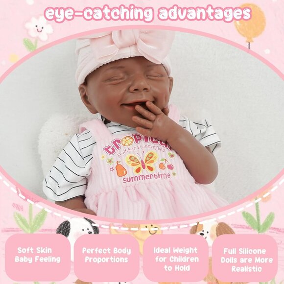 17.2in Full Silicone Non Vinyl Dark Brown Reborn Baby Dolls BOY Sleeping Doll - Picture 3 of 8